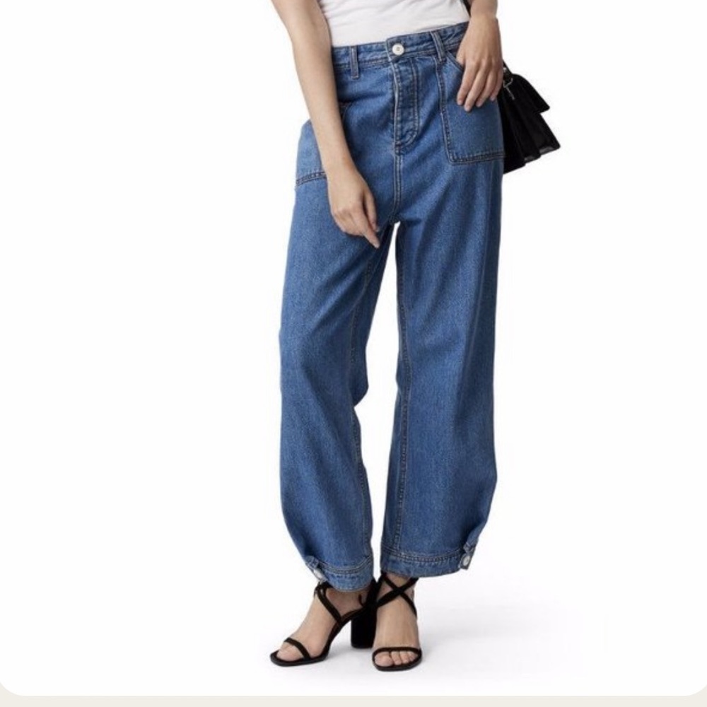 Ganni Benedict High Waisted Wide Leg Button Fly Denim Pants Sz 40